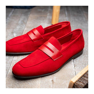 Zelli Italia Tippa Men's Shoe Red Suede & Calf-Skin Leather Penny Loafer (ZEL1033)