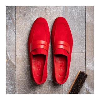 Zelli Italia Tippa Men's Shoe Red Suede & Calf-Skin Leather Penny Loafer (ZEL1033)