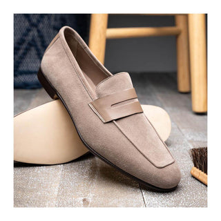 Zelli Italia Tippa Men's Shoe Taupe Suede & Calf-Skin Leather Penny Loafer (ZEL1033)