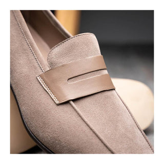 Zelli Italia Tippa Men's Shoe Taupe Suede & Calf-Skin Leather Penny Loafer (ZEL1033)