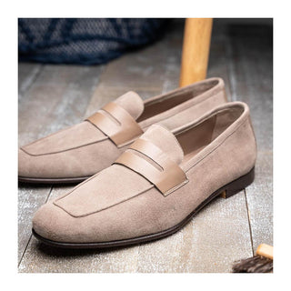 Zelli Italia Tippa Men's Shoe Taupe Suede & Calf-Skin Leather Penny Loafer (ZEL1033)