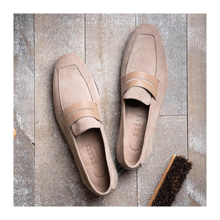 Zelli Italia Tippa Men's Shoe Taupe Suede & Calf-Skin Leather Penny Loafer (ZEL1033)