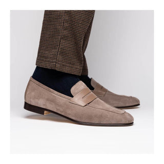 Zelli Italia Tippa Men's Shoe Taupe Suede & Calf-Skin Leather Penny Loafer (ZEL1033)