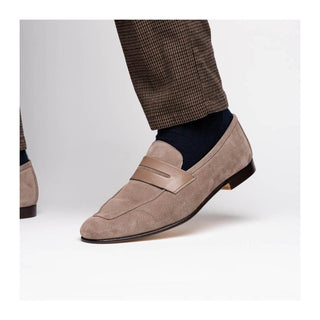 Zelli Italia Tippa Men's Shoe Taupe Suede & Calf-Skin Leather Penny Loafer (ZEL1033)