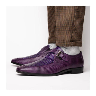 Marco Di Milano Toluca Men's Shoes Purple Exotic Lizard / Crocodile Single Monk Strap (MDM1127)