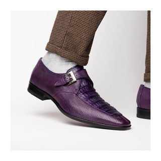 Marco Di Milano Toluca Men's Shoes Purple Exotic Lizard / Crocodile Single Monk Strap (MDM1127)