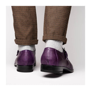 Marco Di Milano Toluca Men's Shoes Purple Exotic Lizard / Crocodile Single Monk Strap (MDM1127)
