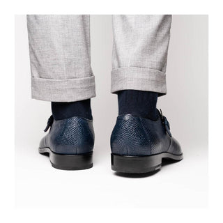 Marco Di Milano Toluca Men's Shoes Navy Exotic Lizard / Crocodile Single Monk Strap (MDM1127)