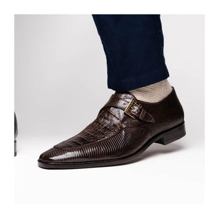 Marco Di Milano Toluca Men's Shoes Brown Exotic Lizard / Crocodile Single Monk Strap (MDM1127)
