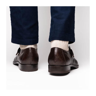 Marco Di Milano Toluca Men's Shoes Brown Exotic Lizard / Crocodile Single Monk Strap (MDM1127)