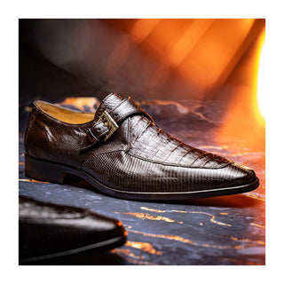 Marco Di Milano Toluca Men's Shoes Brown Exotic Lizard / Crocodile Single Monk Strap (MDM1127)