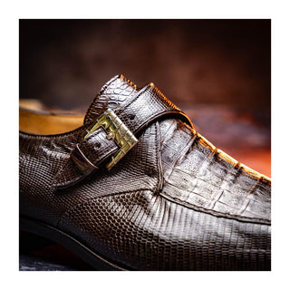 Marco Di Milano Toluca Men's Shoes Brown Exotic Lizard / Crocodile Single Monk Strap (MDM1127)