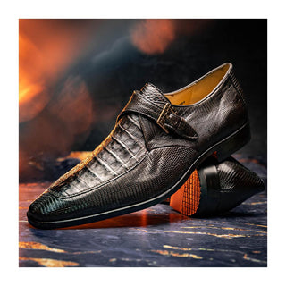 Marco Di Milano Toluca Men's Shoes Brown Exotic Lizard / Crocodile Single Monk Strap (MDM1127)
