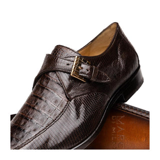 Marco Di Milano Toluca Men's Shoes Brown Exotic Lizard / Crocodile Single Monk Strap (MDM1127)