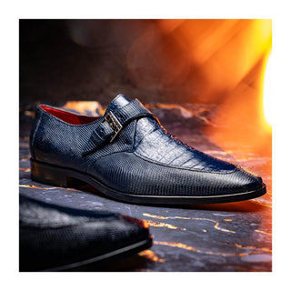 Marco Di Milano Toluca Men's Shoes Navy Exotic Lizard / Crocodile Single Monk Strap (MDM1127)