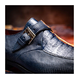 Marco Di Milano Toluca Men's Shoes Navy Exotic Lizard / Crocodile Single Monk Strap (MDM1127)