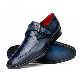 Marco Di Milano Toluca Men's Shoes Navy Exotic Lizard / Crocodile Single Monk Strap (MDM1127)
