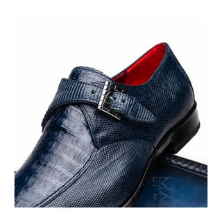 Marco Di Milano Toluca Men's Shoes Navy Exotic Lizard / Crocodile Single Monk Strap (MDM1127)