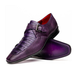 Marco Di Milano Toluca Men's Shoes Purple Exotic Lizard / Crocodile Single Monk Strap (MDM1127)