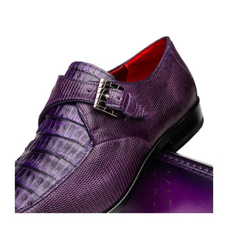 Marco Di Milano Toluca Men's Shoes Purple Exotic Lizard / Crocodile Single Monk Strap (MDM1127)
