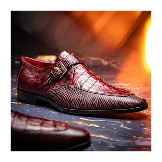 Marco Di Milano Toluca Men's Shoes Exotic Lizard / Crocodile Single Monk Strap (MDM1127)