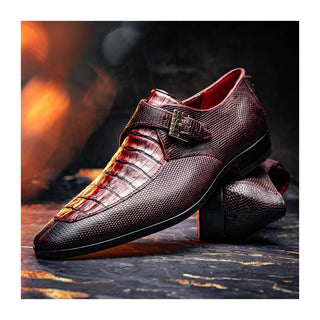 Marco Di Milano Toluca Men's Shoes Exotic Lizard / Crocodile Single Monk Strap (MDM1127)