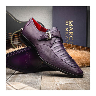 Marco Di Milano Toluca Men's Shoes Purple Exotic Lizard / Crocodile Single Monk Strap (MDM1127)