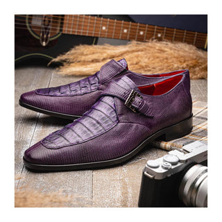 Marco Di Milano Toluca Men's Shoes Purple Exotic Lizard / Crocodile Single Monk Strap (MDM1127)