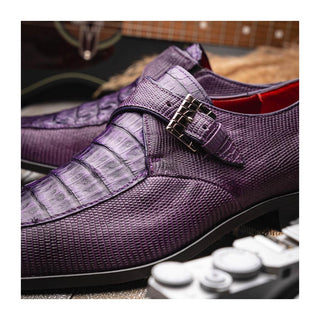 Marco Di Milano Toluca Men's Shoes Purple Exotic Lizard / Crocodile Single Monk Strap (MDM1127)