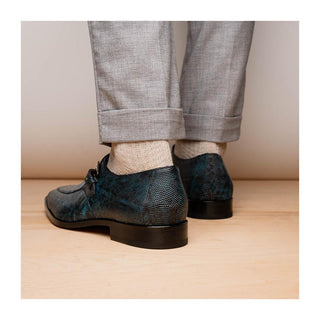 Marco Di Milano Toluca Men's Shoes Blue Exotic Lizard / Crocodile Single Monk Strap (MDM1127)