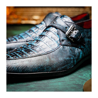 Marco Di Milano Toluca Men's Shoes Blue Exotic Lizard / Crocodile Single Monk Strap (MDM1127)
