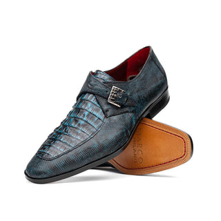 Marco Di Milano Toluca Men's Shoes Blue Exotic Lizard / Crocodile Single Monk Strap (MDM1127)