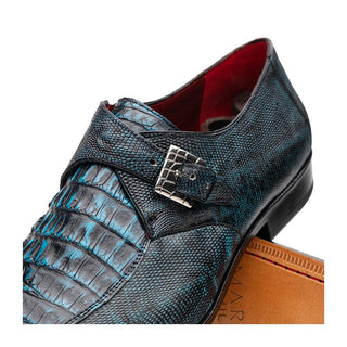 Marco Di Milano Toluca Men's Shoes Blue Exotic Lizard / Crocodile Single Monk Strap (MDM1127)