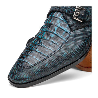 Marco Di Milano Toluca Men's Shoes Blue Exotic Lizard / Crocodile Single Monk Strap (MDM1127)