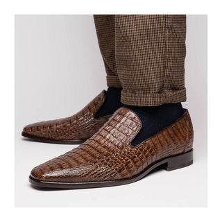 Marco Di Milano Trento Men's Shoes Brown Genuine Caiman Crocodile Slip-On Loafers (MDM1115)