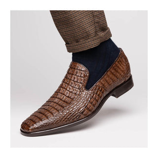 Marco Di Milano Trento Men's Shoes Brown Genuine Caiman Crocodile Slip-On Loafers (MDM1115)