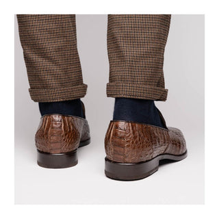 Marco Di Milano Trento Men's Shoes Brown Genuine Caiman Crocodile Slip-On Loafers (MDM1115)
