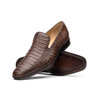 Marco Di Milano Trento Men's Shoes Brown Genuine Caiman Crocodile Slip-On Loafers (MDM1115)