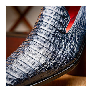 Marco Di Milano Trento Men's Shoes Navy Genuine Caiman Crocodile Slip-On Loafers (MDM1115)
