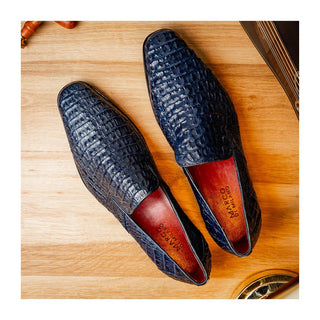 Marco Di Milano Trento Men's Shoes Navy Genuine Caiman Crocodile Slip-On Loafers (MDM1115)