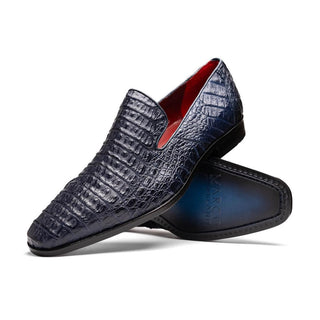 Marco Di Milano Trento Men's Shoes Navy Genuine Caiman Crocodile Slip-On Loafers (MDM1115)