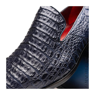 Marco Di Milano Trento Men's Shoes Navy Genuine Caiman Crocodile Slip-On Loafers (MDM1115)