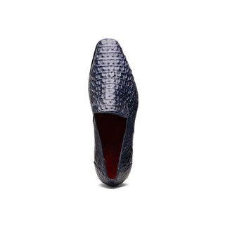 Marco Di Milano Trento Men's Shoes Navy Genuine Caiman Crocodile Slip-On Loafers (MDM1115)