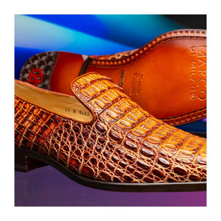 Marco Di Milano Trento Men's Shoes Cognac Genuine Caiman Crocodile Slip-On Loafers (MDM1115)