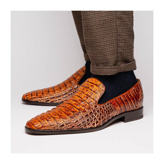 Marco Di Milano Trento Men's Shoes Cognac Genuine Caiman Crocodile Slip-On Loafers (MDM1115)