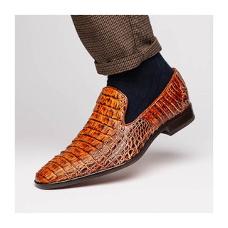 Marco Di Milano Trento Men's Shoes Cognac Genuine Caiman Crocodile Slip-On Loafers (MDM1115)