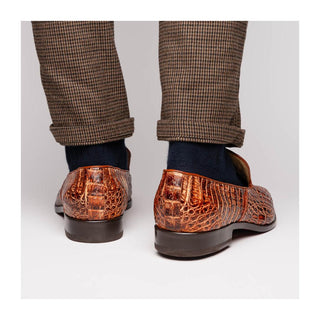 Marco Di Milano Trento Men's Shoes Cognac Genuine Caiman Crocodile Slip-On Loafers (MDM1115)