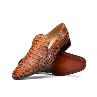 Marco Di Milano Trento Men's Shoes Cognac Genuine Caiman Crocodile Slip-On Loafers (MDM1115)