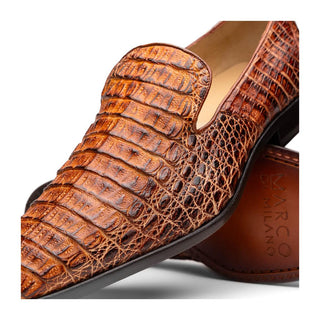 Marco Di Milano Trento Men's Shoes Cognac Genuine Caiman Crocodile Slip-On Loafers (MDM1115)