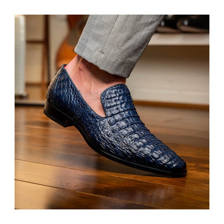 Marco Di Milano Trento Men's Shoes Navy Genuine Caiman Crocodile Slip-On Loafers (MDM1115)
